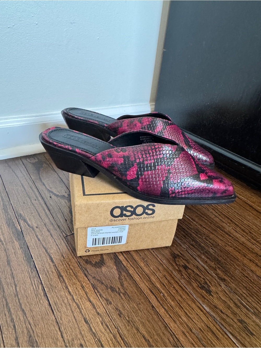 ASOS Women's Burgundy Snake-Effect Slip-On Mules
